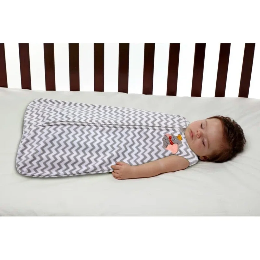 Disney Baby Dumbo Fleece Sleep Sack Gray White Chevron Wearable Blanket 6-12M